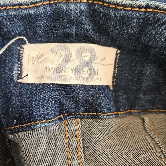Free People We The Jayde High Waisted Western Boho Dark Wash Blue Flare Jeans 28 - Picture 10 of 13